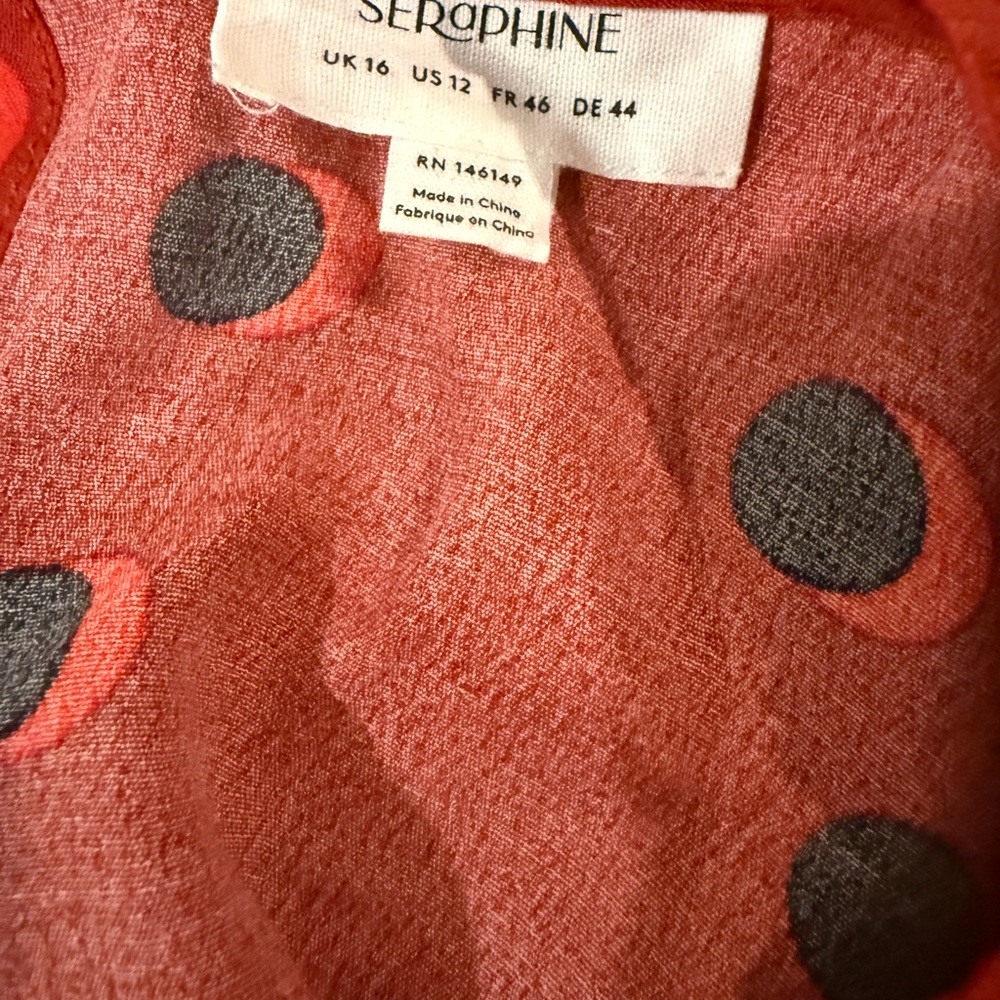Seraphine Red Polka Dot Midi Dress | Maternity Friendly Tie Waist | US 12 - Picture 3 of 6